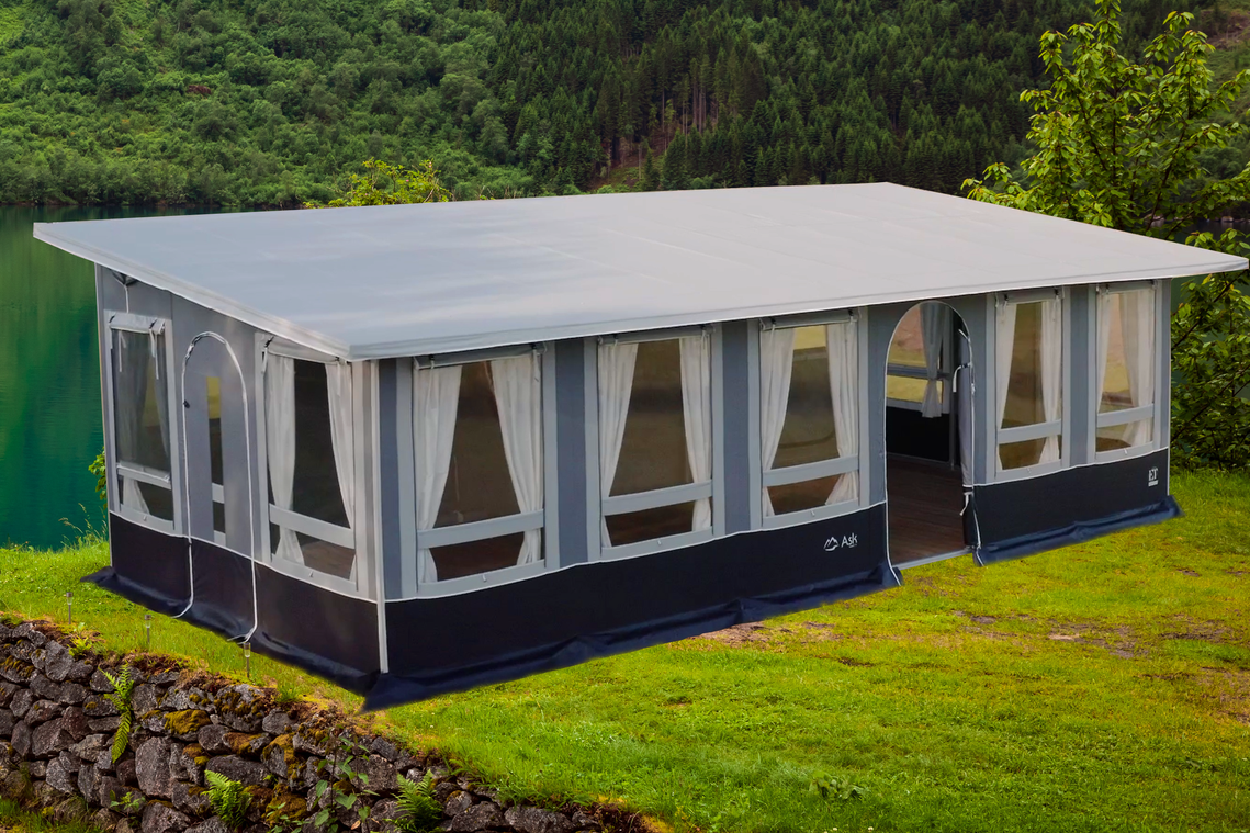 Ask 7+ Stålgrå Frittstående Helårstelt – Robust, Allsidig, 727x350cm